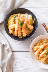 fried shrimps tempura on topped rice bowl