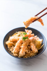 fried shrimps tempura on topped rice bowl