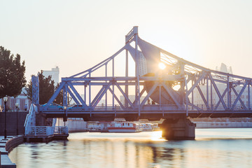 Fototapeta na wymiar Jiefang bridge is a famous tourist resort in tianjin city,china,asia.