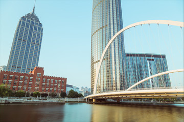 Obraz premium Tianjin city waterfront downtown skyline with Haihe river,China.