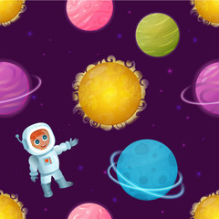 Seamless Pattern wtih Planets, Stars and Astronaut