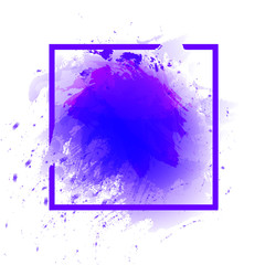 Watercolor Abstract Splash Frame, Square VECTOR Template, Ultraviolet Color.
