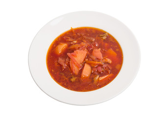 a plate with a beetroot soup
