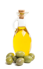 olive oil with olives isolated
