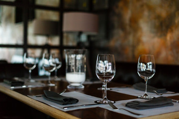 Empty glasses set in restaurant