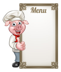 Cartoon Chef Pig Menu 