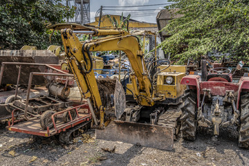 Old agricultural machinery in garage