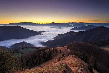 Mountain panorama before sunrise in Slovakia
