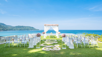 Romantic wedding ceremony on the lawn Sea view.