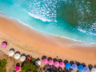 Tropical Beach and Sun Umbrellas. Aerial View