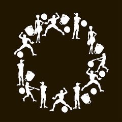 Canvas. Vector hand drawn silhouettes of a  baseball players . Cute cartoon character.