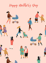 Happy Mothers Day. Vector illustration with women and children.