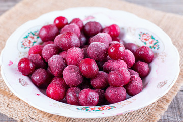 Frozen cherry in a bowl