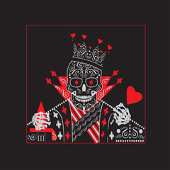 King skull icon card with heart and sword
