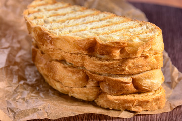 Pieces of bread prepared for cooking homemade sandwiches