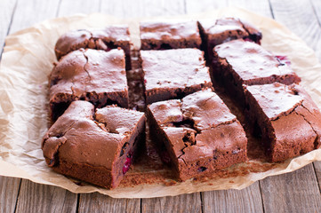 Homemade chocolate brownies with cherry