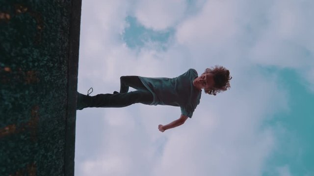 Parkour free running acrobat super slow motion