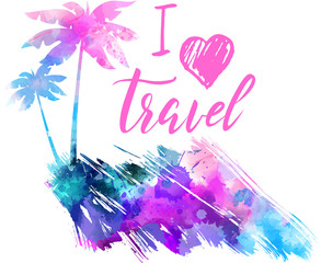 Travel banner with palm trees