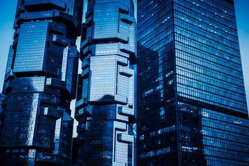 Fototapeta na wymiar China,Hong Kong,modern skyscrapers,blue toned.