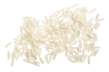 rice grains isolated on white background. Top view. Flat lay