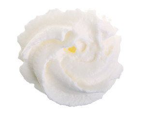 Fototapeta na wymiar whipped cream or meringue isolated on white background. Top view. Flat lay