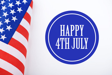 Background of United States flag on white background next to text about Independence day celebration.