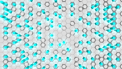 Blue 3D hexagon tech background, vector illustration