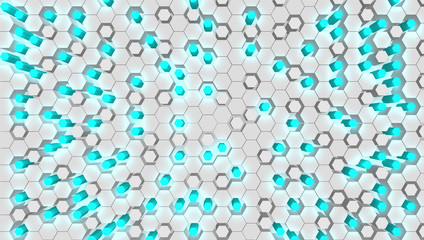 Blue 3D hexagon tech background, vector illustration