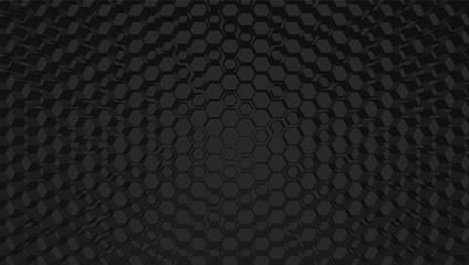 Black 3D hexagon grid tech background, vector illustration