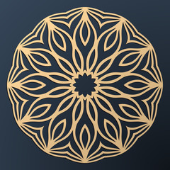 Laser cutting mandala. Golden floral pattern. Oriental silhouette ornament. Vector coaster design.