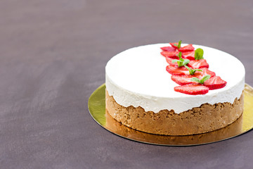 Cheesecake with strawberries. Cake decorated with strawberries.