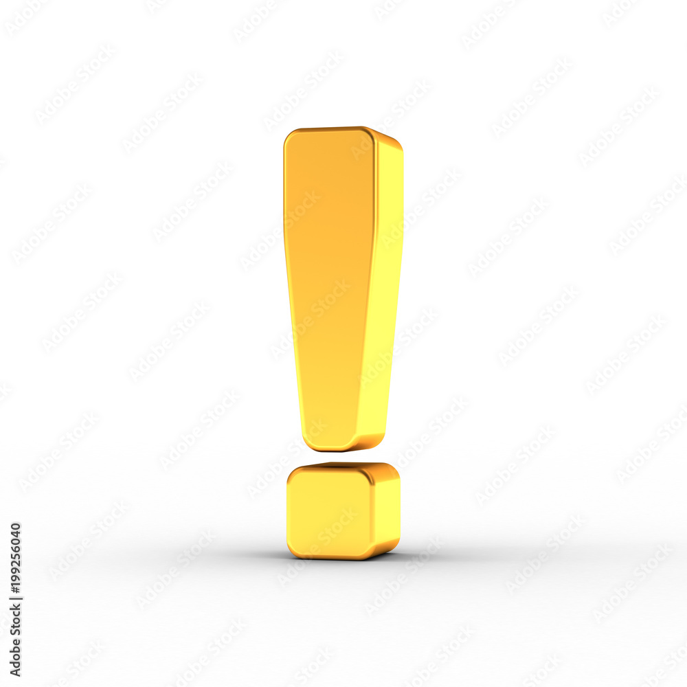 Poster exclamation mark as a polished golden object with clipping path