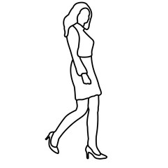 vector, isolated sketch girl is walking