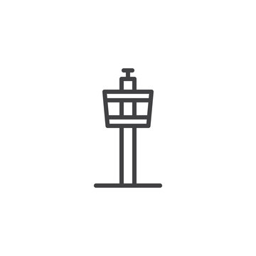 Airport Control Tower Outline Icon. Linear Style Sign For Mobile Concept And Web Design. Air Traffic Control Line Vector Icon. Symbol, Logo Illustration. Pixel Perfect Vector