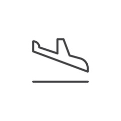 Landing plane outline icon. linear style sign for mobile concept and web design. Arrival airplane simple line vector icon. Symbol, logo illustration. Pixel perfect vector graphics