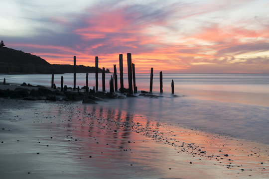 Port Willunga Beach Jetty Ruins at Sunset, South Australia