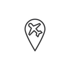 Obraz premium Airport map marker outline icon. linear style sign for mobile concept and web design. Location pin and plane simple line vector icon. Symbol, logo illustration. Pixel perfect vector graphics