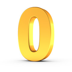 The number zero as a polished golden object with clipping path