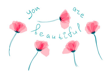 The pink poppy flowers for design are postcard. Petals flower with multiply. EPS 10. Object with transparent
