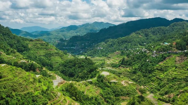 Time lapse view of the ancient Ifugao rice terraces at Banaue, northern Luzon, Philippines. Zoom out. 