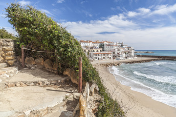 Mediterranean beach, Roc San Gaieta, Roda de Bera, Costa Dorada, Catalonia, Spain.