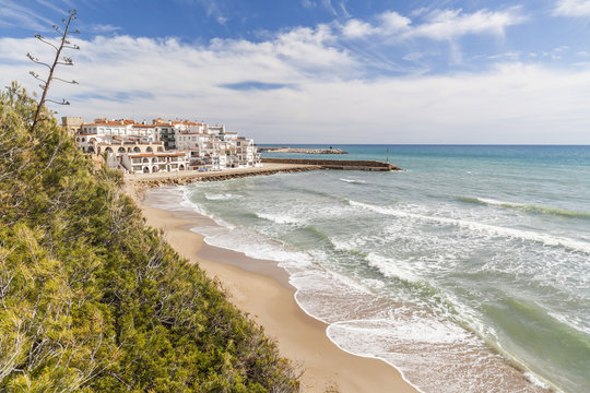 Mediterranean beach, Roc San Gaieta, Roda de Bera, Costa Dorada, Catalonia, Spain.