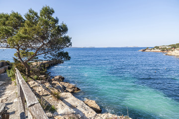 Fototapeta na wymiar Coastal route, maritime promenade, town of Sant Antoni, Ibiza Island,Spain.