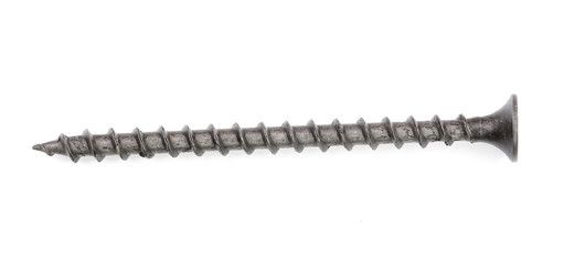 black screw isolated on white background closeup. Top view.