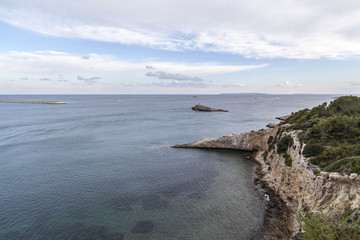 Fototapeta na wymiar Mediterranean sea view from lookout Dalt Vila in Ibiza,Spain.