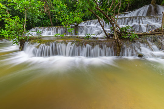 Noppiboon waterfall in Tropical Rain Forest at Sangkhlaburi , Kanchanaburi Province, Thailand © rbk365