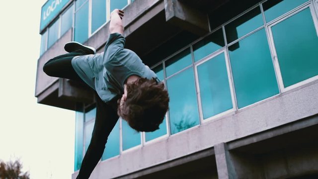 Parkour free running acrobat super slow motion