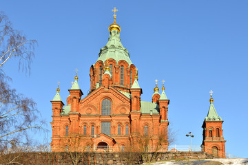 Fototapeta na wymiar Uspensky Cathedral in Helsinki. Built 1868, it is largest Orthodox Cathedral in Western Europe. Spring