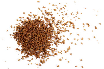 Instant coffee grains isolated on white background, top view