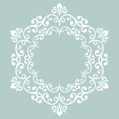 Elegant round white ornament in classic style. Abstract traditional pattern with oriental elements. Classic vintage pattern